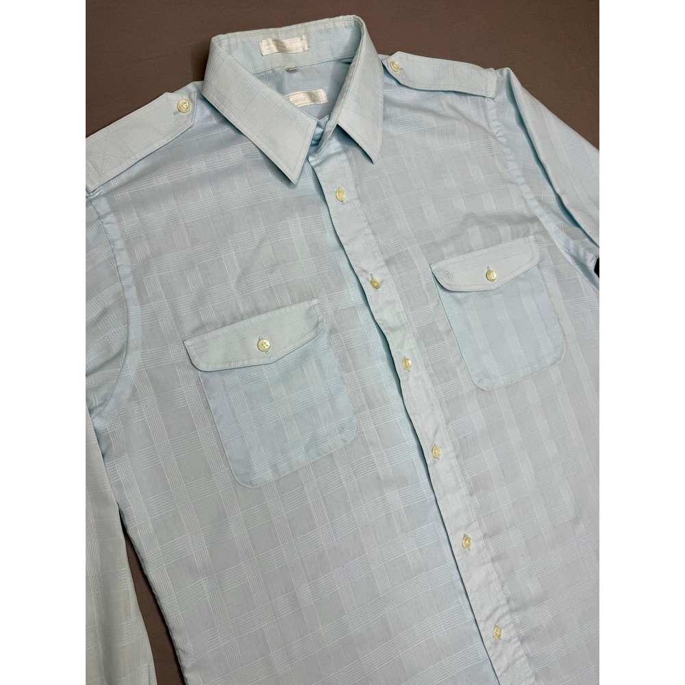 VTG Christian Dior Monsieur Powder Blue Long Sleeve Button Epaulets M Vintage - Picture 2 of 9